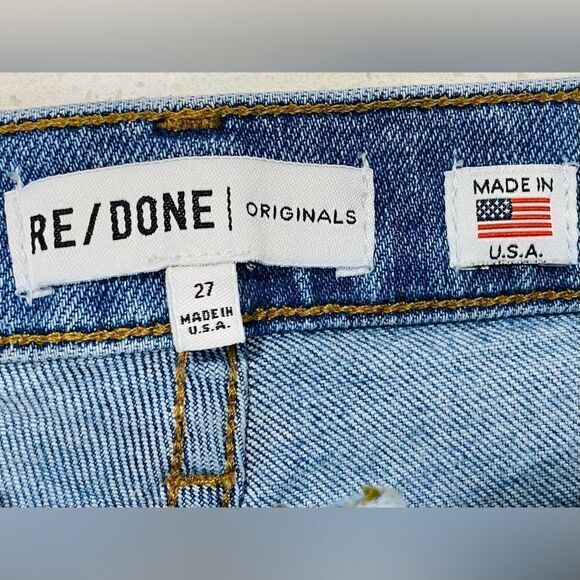 RE/DONE Stretch High Rise Straight Leg Jeans 27x28 Mid 90s Wash USA - Picture 11 of 14